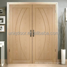 Uniqdoor American white oak veneered flush double door with routered grooves